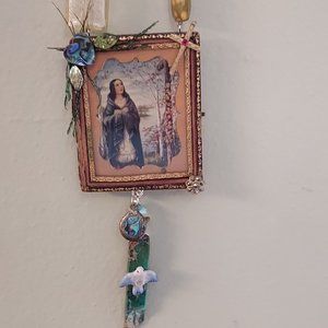 St Kateri Tikakwitha's Saint daguerreotype case assemblage necklace/ Wall Art